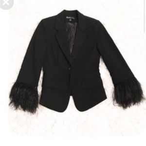 Elizabeth and James Black Blazer with Feather Cuffs